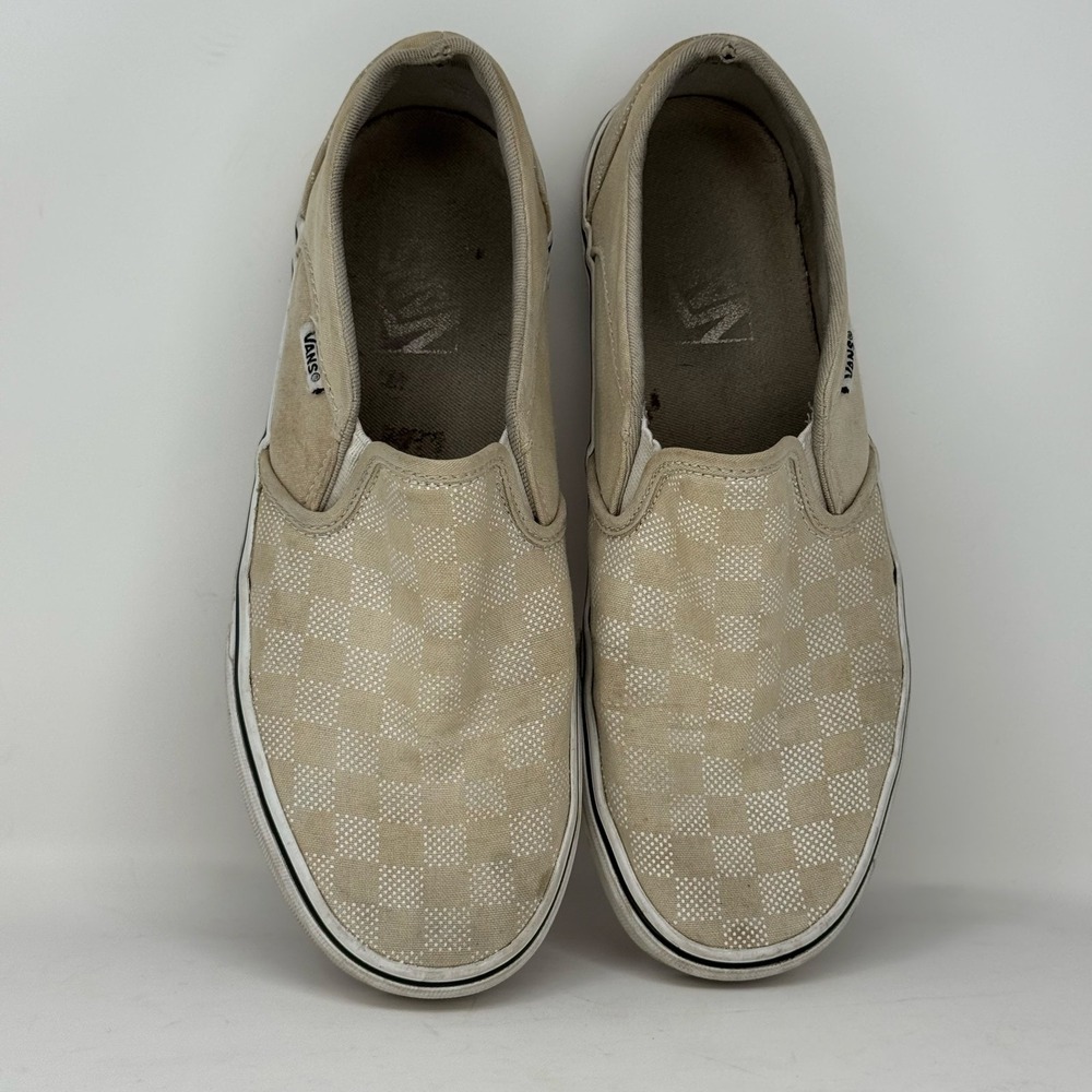 Vans Classic Tan Slip On Checkerboard Sneakers Women 8.5 Iconic Streetwear
